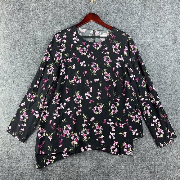 J. Jill Tops - J Jill Blouse Womens Medium Top Black Floral Long Sleeve Shirt Pullover Top